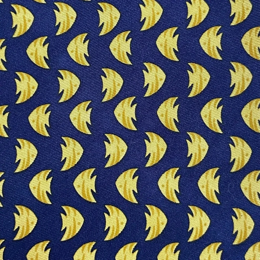 J. Crew 100% Silk Novelty Necktie Fish Blue Yellow‎